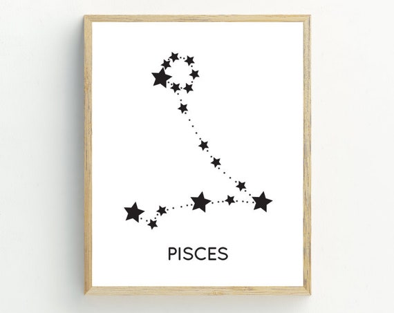 Pisces Zodiac Constellation Print Zodiac Sign Print Stars Astrology Sign Minimalist Black And White Stars 5x7 8x10 11x14
