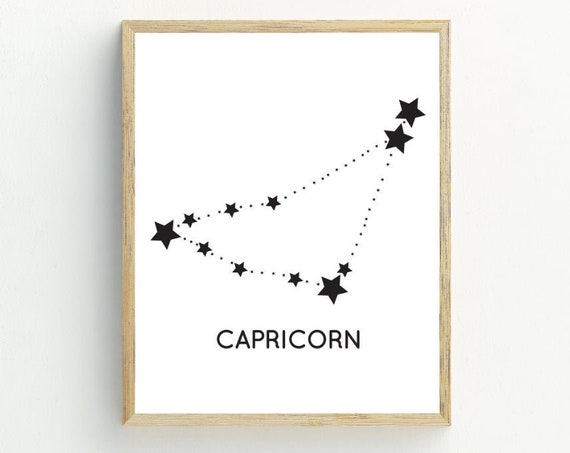Capricorn Zodiac Constellation Print Zodiac Sign Print Stars Astrology Sign Minimalist Black And White Stars 5x7 8x10 11x14