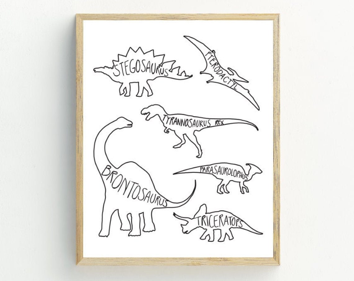 Labeled Dinosaur Species Line Art Educational Kids Dino Wall Art Print - Image 2