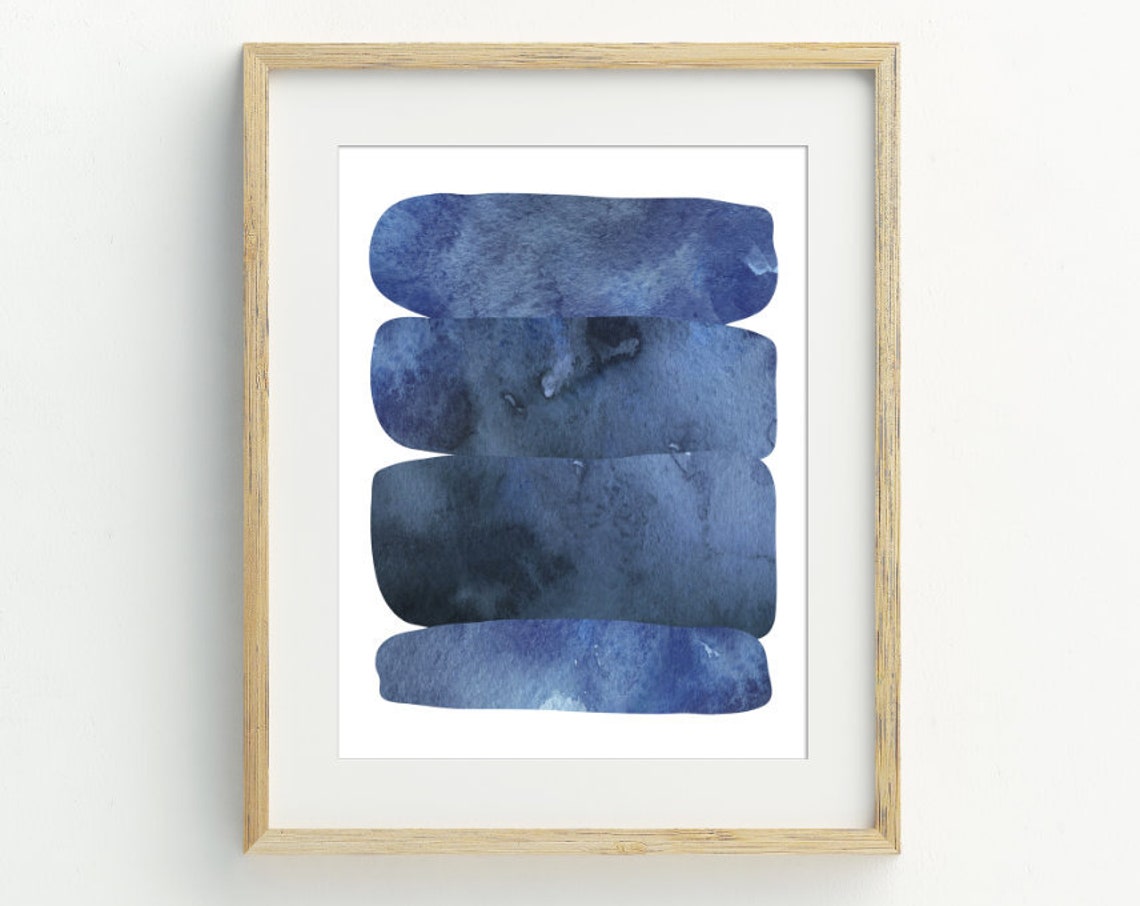 Indigo Blue Abstract Watercolor Brushstroke Modern Minimal Wall Art - Image 2