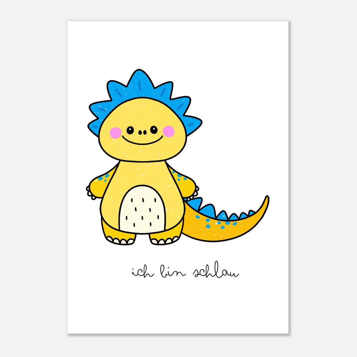 Smiling Yellow Dinosaur 'I Am Smart' Affirmation Kids Bedroom Poster - Image 2