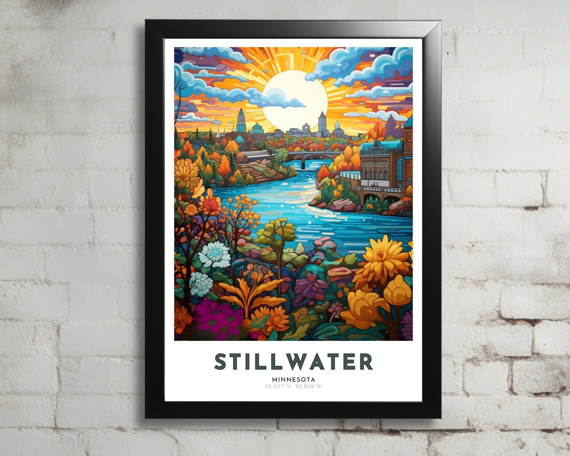 Stillwater Minnesota Riverfront Autumn Flowers Travel Poster