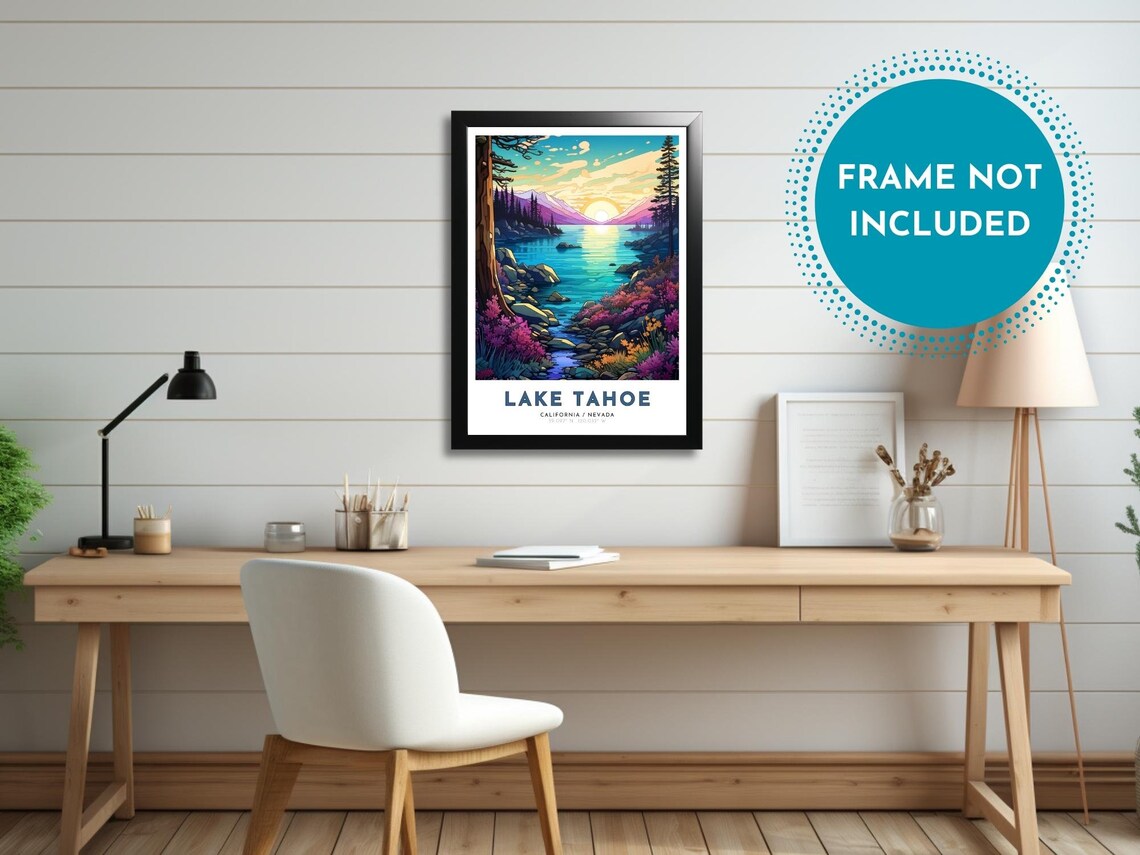 Lake Tahoe California Nevada Sunset Lake Scene Travel Poster - Image 2