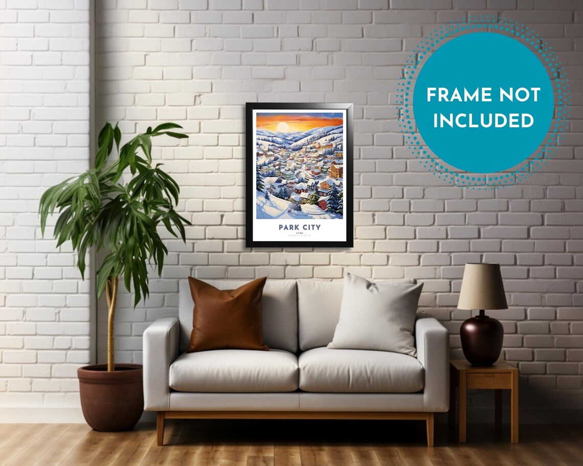 Park City Utah Snowy Mountain Village Sunrise Scene Travel Poster - Image 3