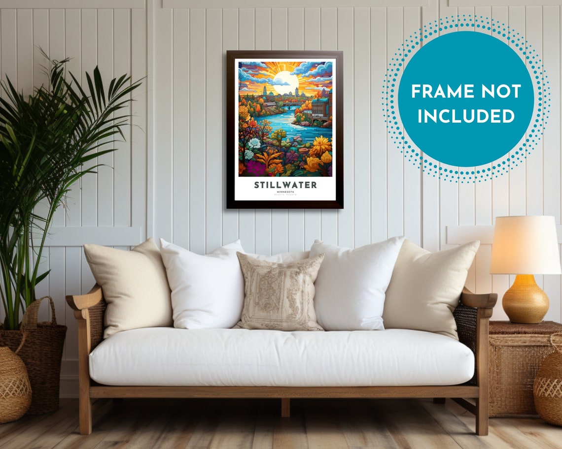 Stillwater Travel Poster Of Minnesota Art Nouveau Gift For Lovers Of Stillwater Minnesota Wall Art Decor Print Of St Croix Painting - Image 2