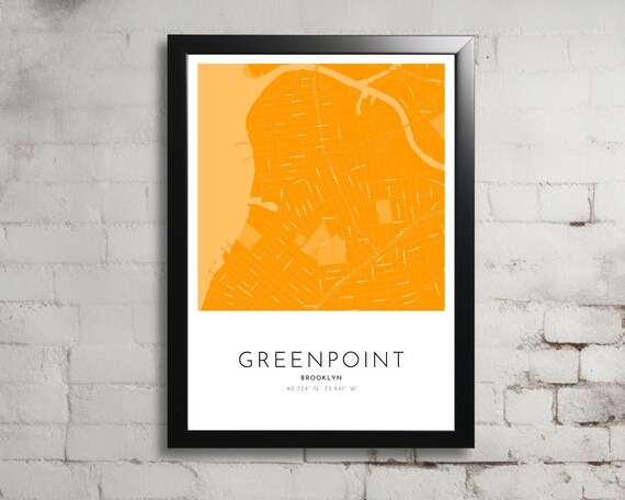 Greenpoint Brooklyn Orange Street Map Neighborhood Art Poster