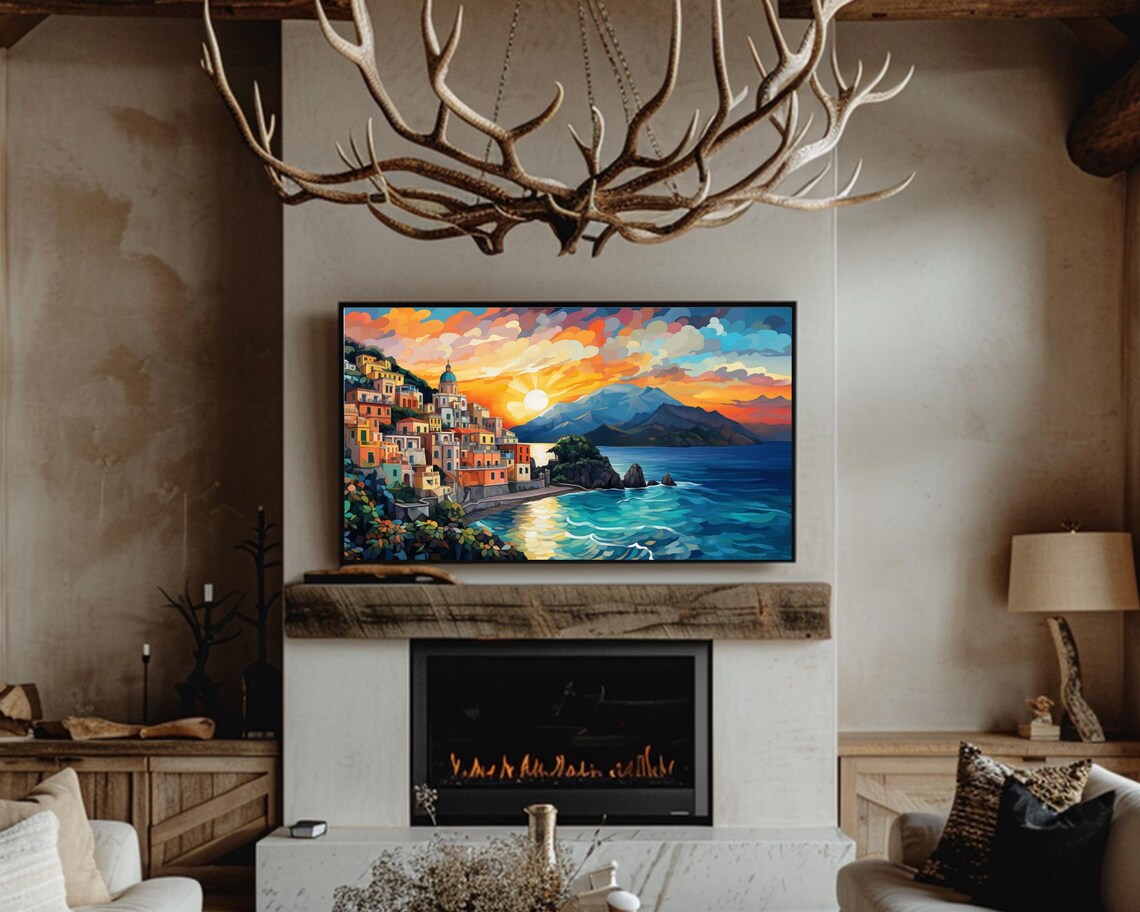 Amalfi Coast Italy Seaside Village Sunset Mediterranean Sea Poster - Image 2