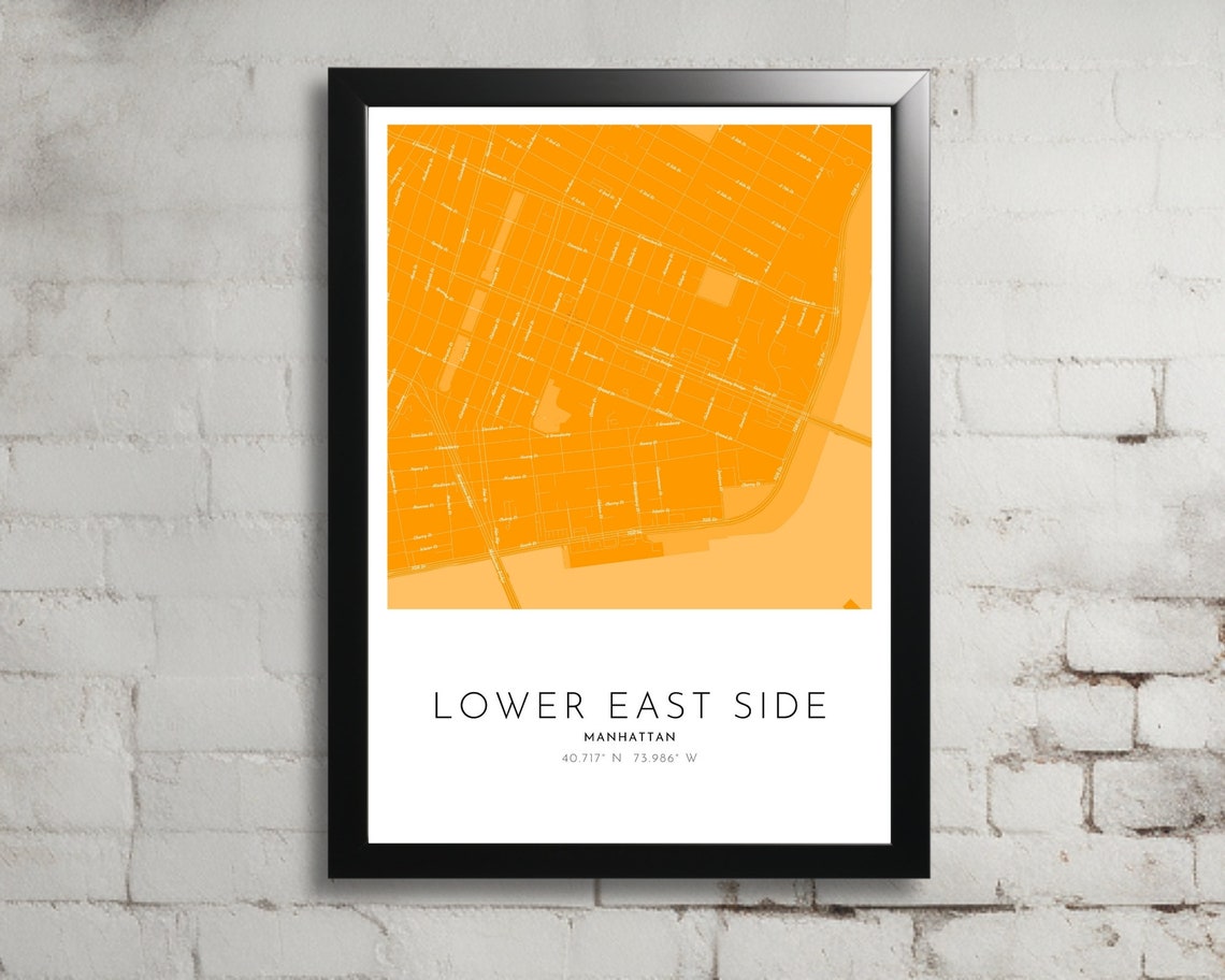 Lower East Side Manhattan Orange Street Map Neighborhood Poster