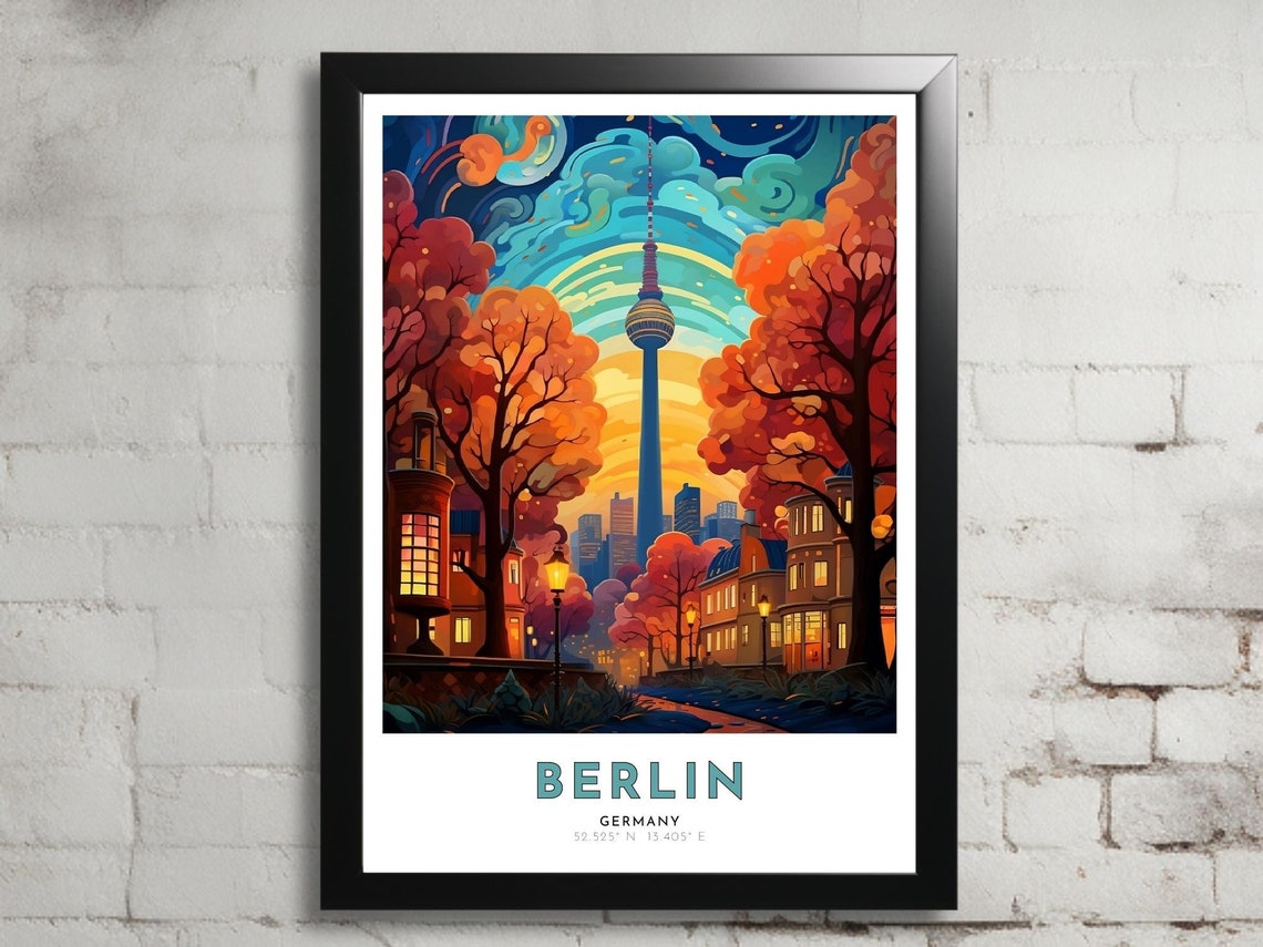 Berlin Germany TV Tower Autumn Street Sunset Stained Glass Poster