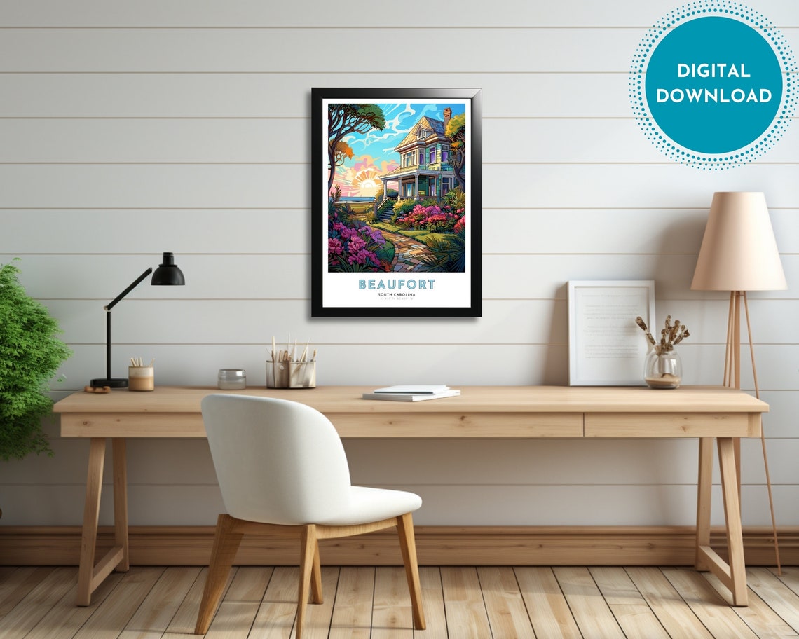 Beaufort Travel Poster Of South Carolina Art Nouveau Gift For Lovers Of Carolina Wall Art Decor Of Painting - Image 2
