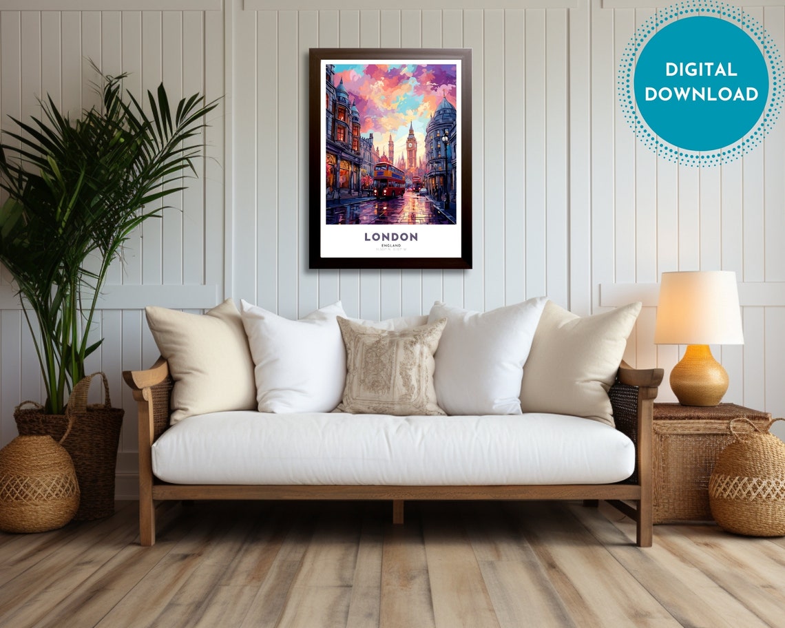 London Travel Poster Of England Art Nouveau Gift For Lovers Of London England Wall Art Decor Of Uk Painting - Image 2