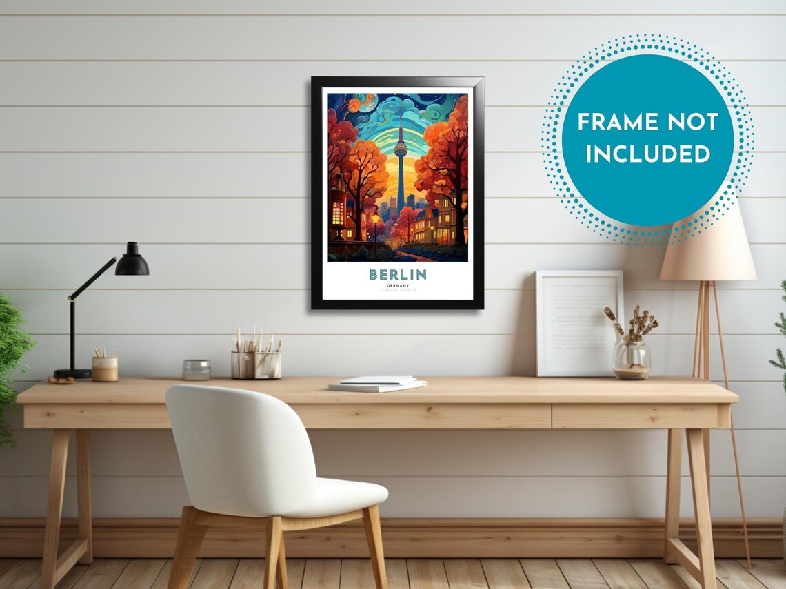 Berlin Germany TV Tower Autumn Street Sunset Stained Glass Poster - Image 2