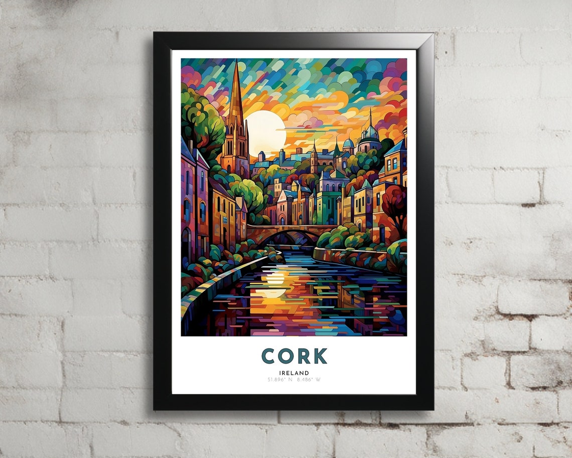 Cork Travel Poster Of Ireland Art Nouveau Gift For Lovers Of Cork Ireland Wall Art Decor Of Cork Painting
