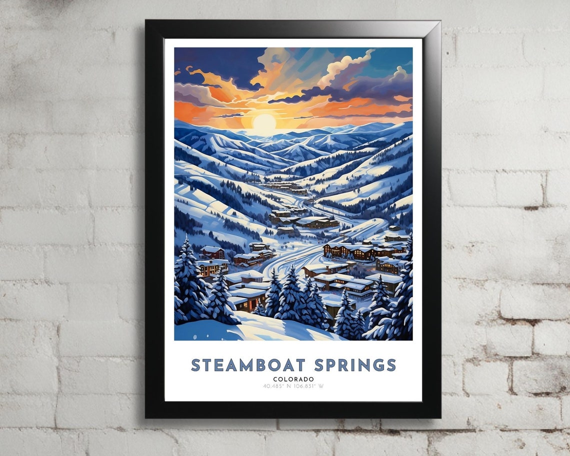 Steamboat Springs Colorado Snowy Valley Sunset Ski Art Poster