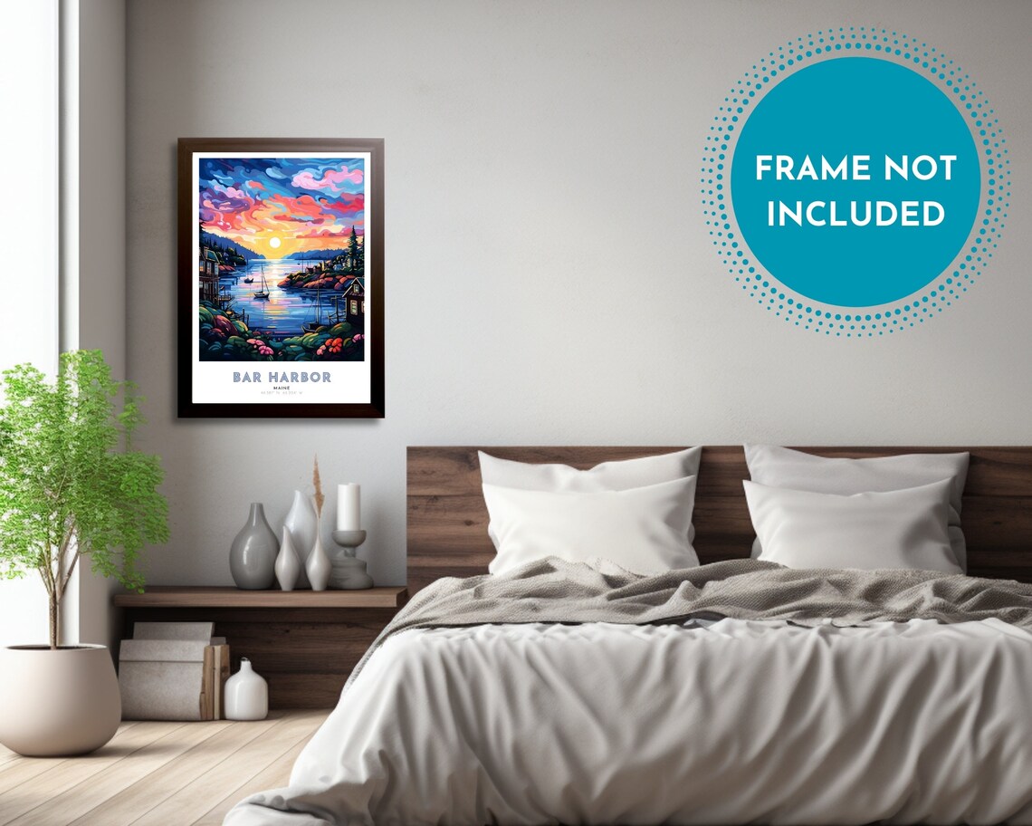 Bar Harbor Maine Sunset Sailboats Harbor Village Travel Art Poster - Image 4