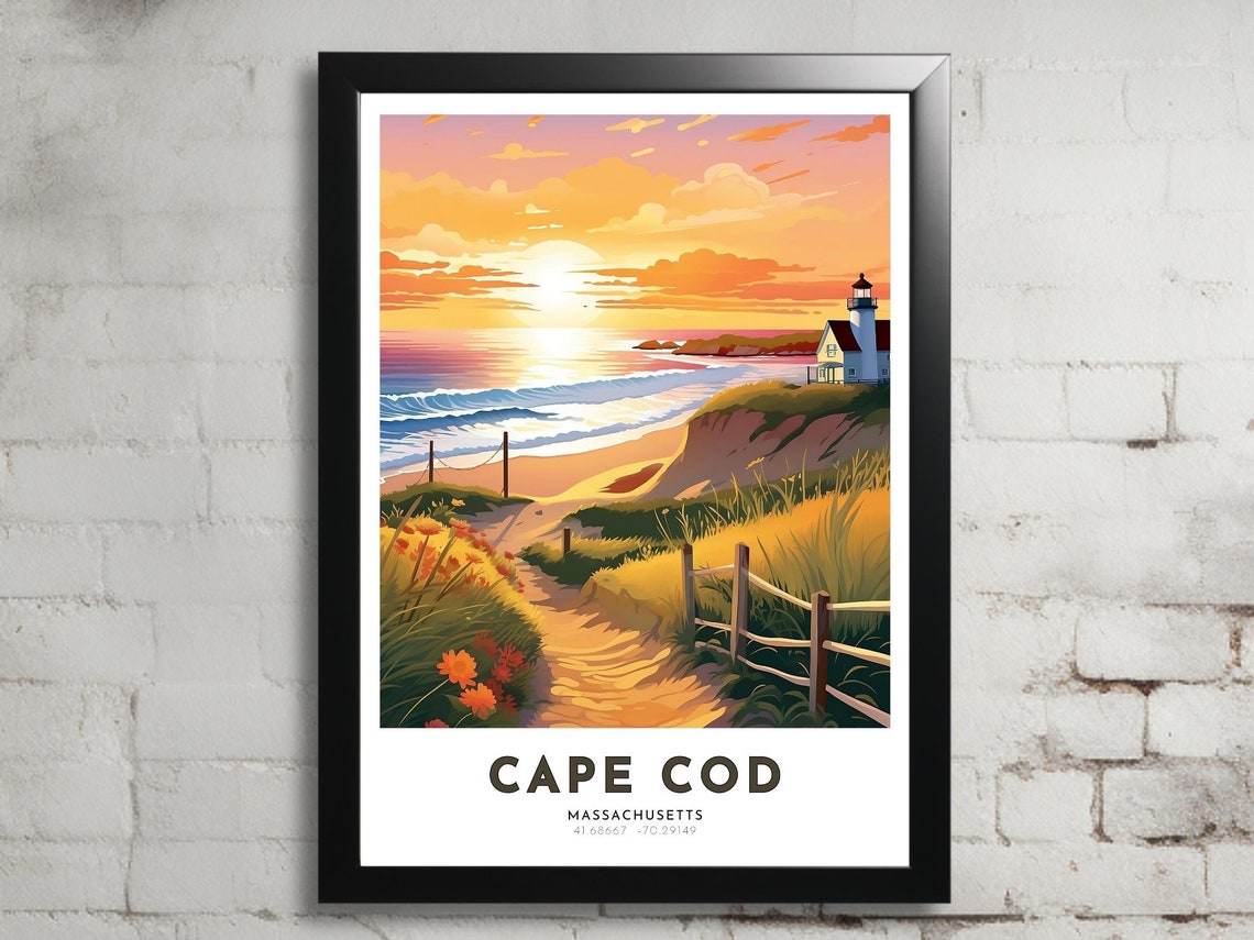 Cape Cod Massachusetts Lighthouse Beach Sunset Coastal Poster
