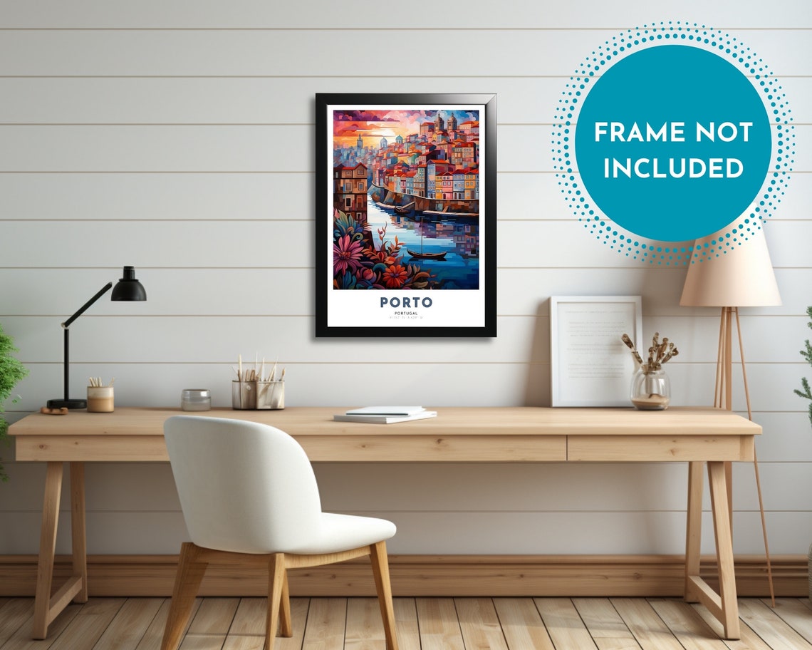 Porto Portugal Riverside Boats Hillside Sunset Travel Poster - Image 2