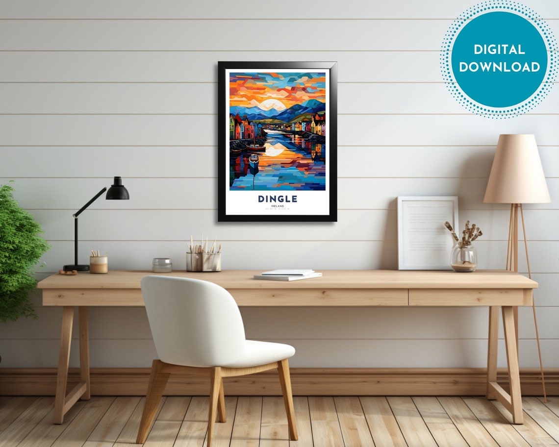 Dingle Ireland Sunset Harbor Mountains Stained Glass Travel Poster - Image 3