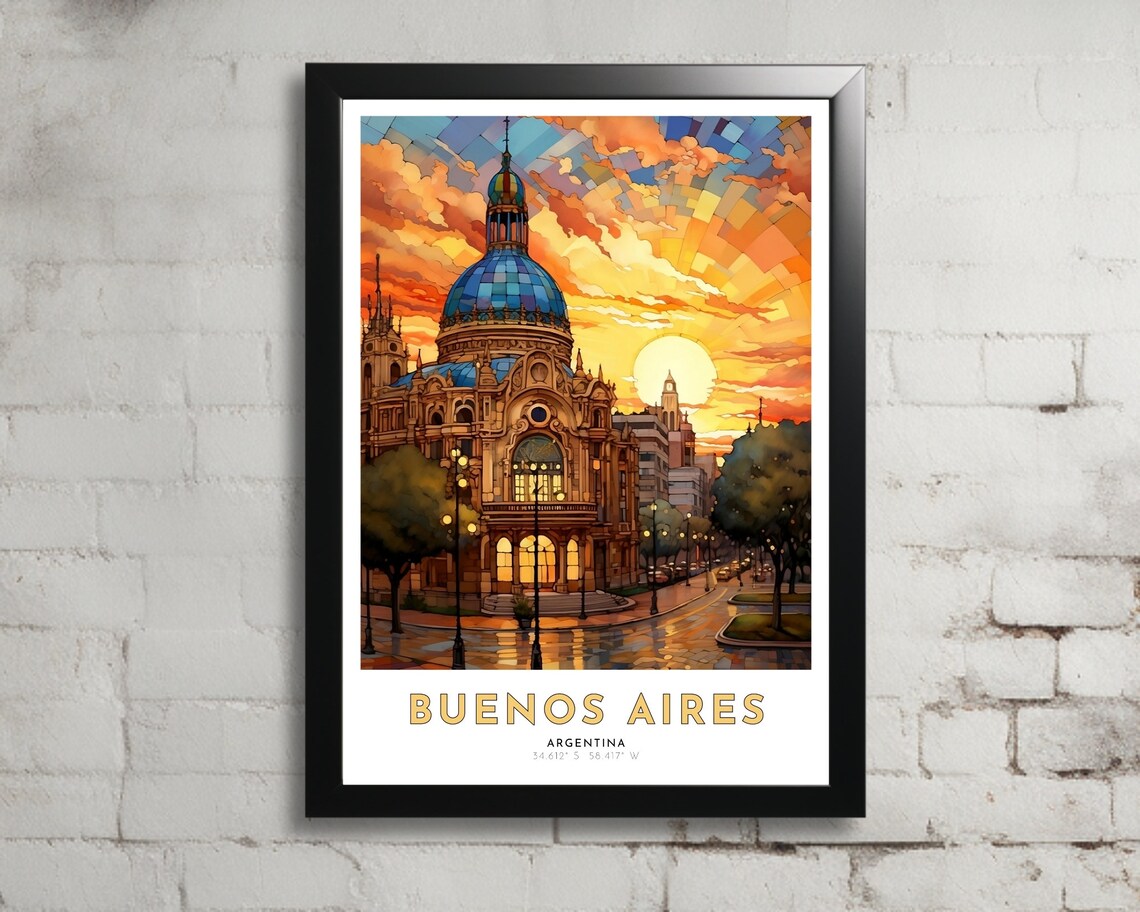 Buenos Aires Argentina Sunset Dome Landmark Travel Poster Art