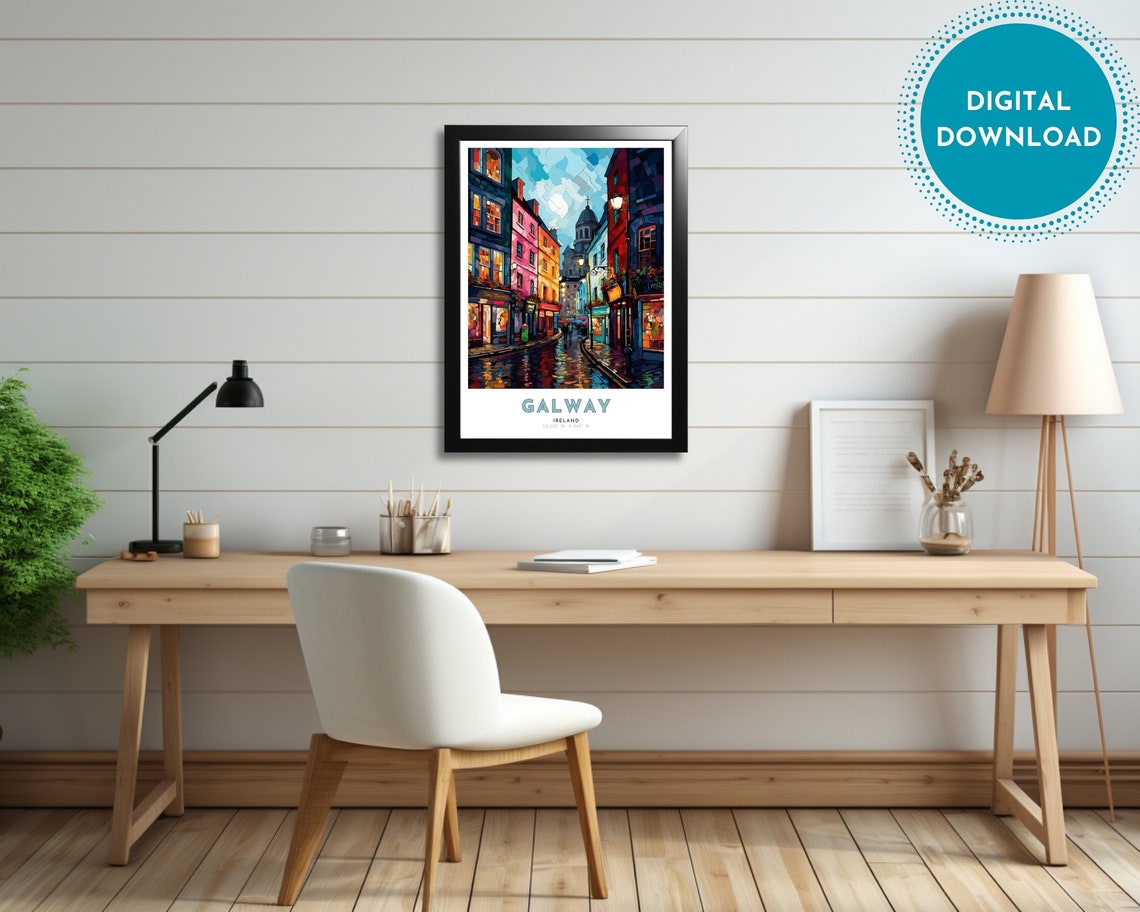 Galway Ireland Rainy Night Pub Street Neon Lights Travel Poster - Image 2
