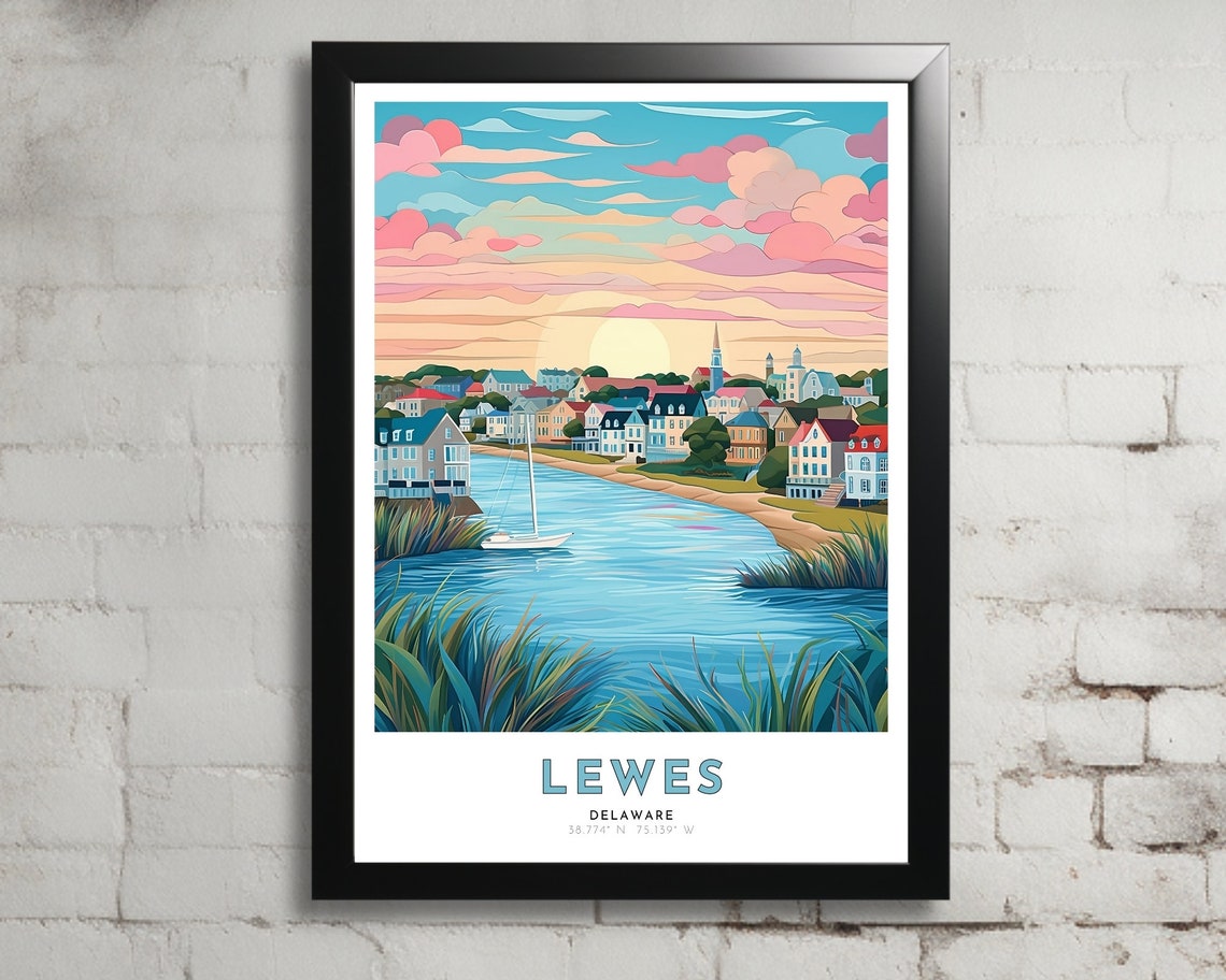 Lewes Delaware Waterfront Town Pastel Sunset Sailboat Poster