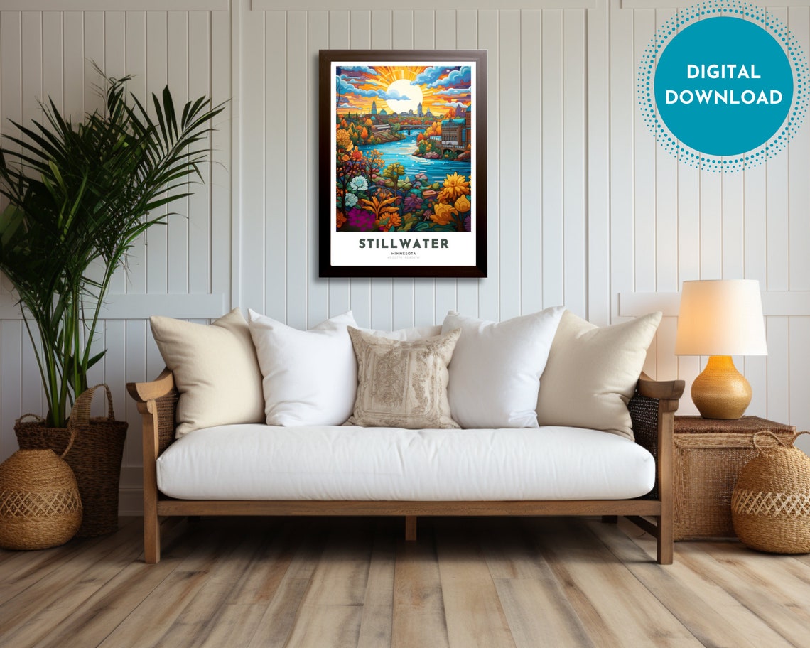 Stillwater Travel Poster Of Minnesota Art Nouveau Gift For Lover Of Minnesota Wall Art Decor Of St Croix Painting - Image 3