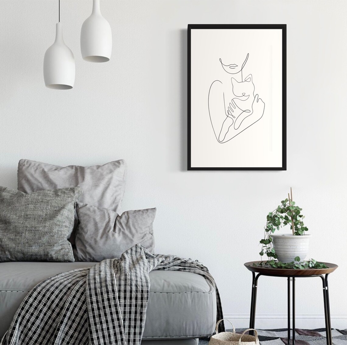 Woman Holding Cat Line Art Print, Minimalist Poster - Image 2