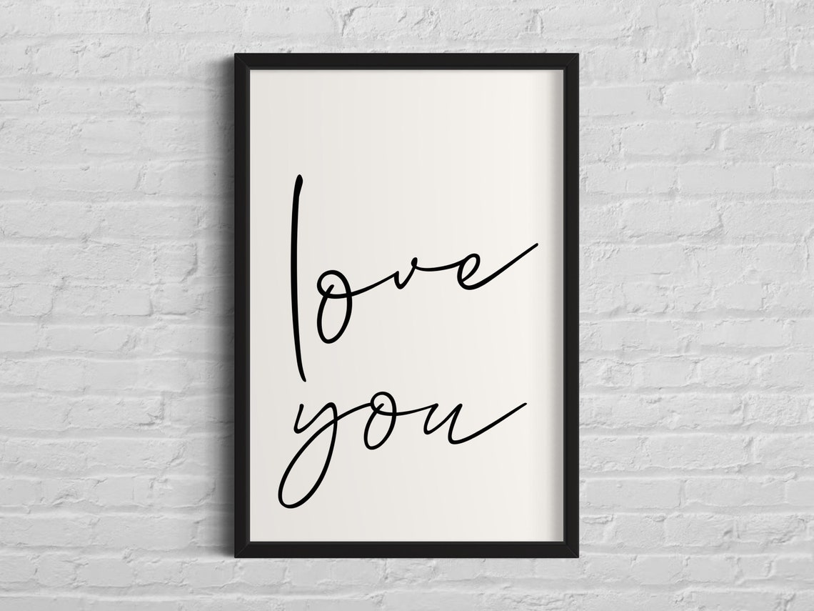 Love You Large Black Calligraphy Script Romantic Word Poster