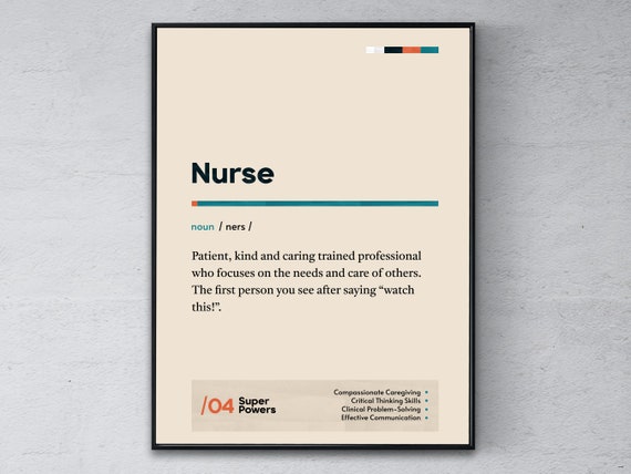 Nurse Definition Poster Attendant Coworker Wall Art Caregiver Graduation Print Funny Modern Office Gift