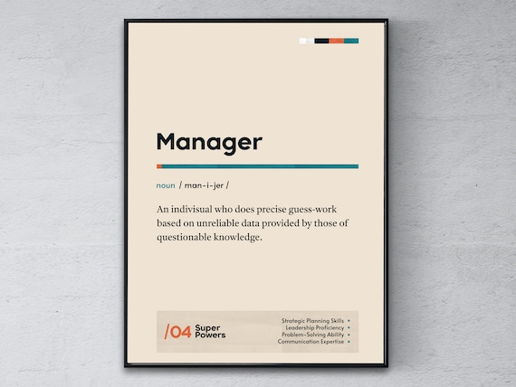 Manager Definition Funny Office Gift Humor Dictionary Wall Art