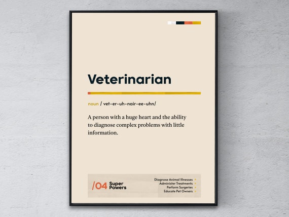 Veterinarian Definition Poster Funny Modern Office Gift Animal Doctor Graduation Print Physician Coworker Wall Art
