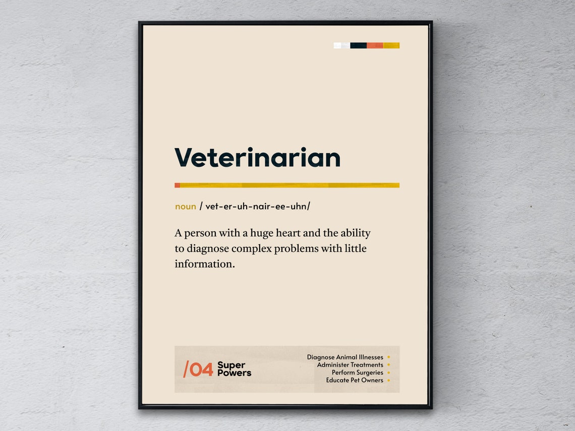 Veterinarian Definition Vet Gift Animal Doctor Office Wall Art