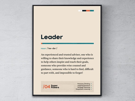 Leader Definition Dictionary Style Office Leadership Gift Poster