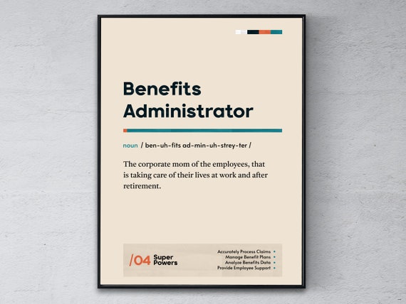 Benefits Administrator Definition Poster Compensation Manager Graduation Print Funny Modern Office Gift Coordinator Coworker Art