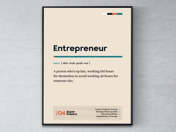 Entrepreneur Definition Poster Businessperson Graduation Print Innovator Coworker Wall Art Funny Modern Office Gift