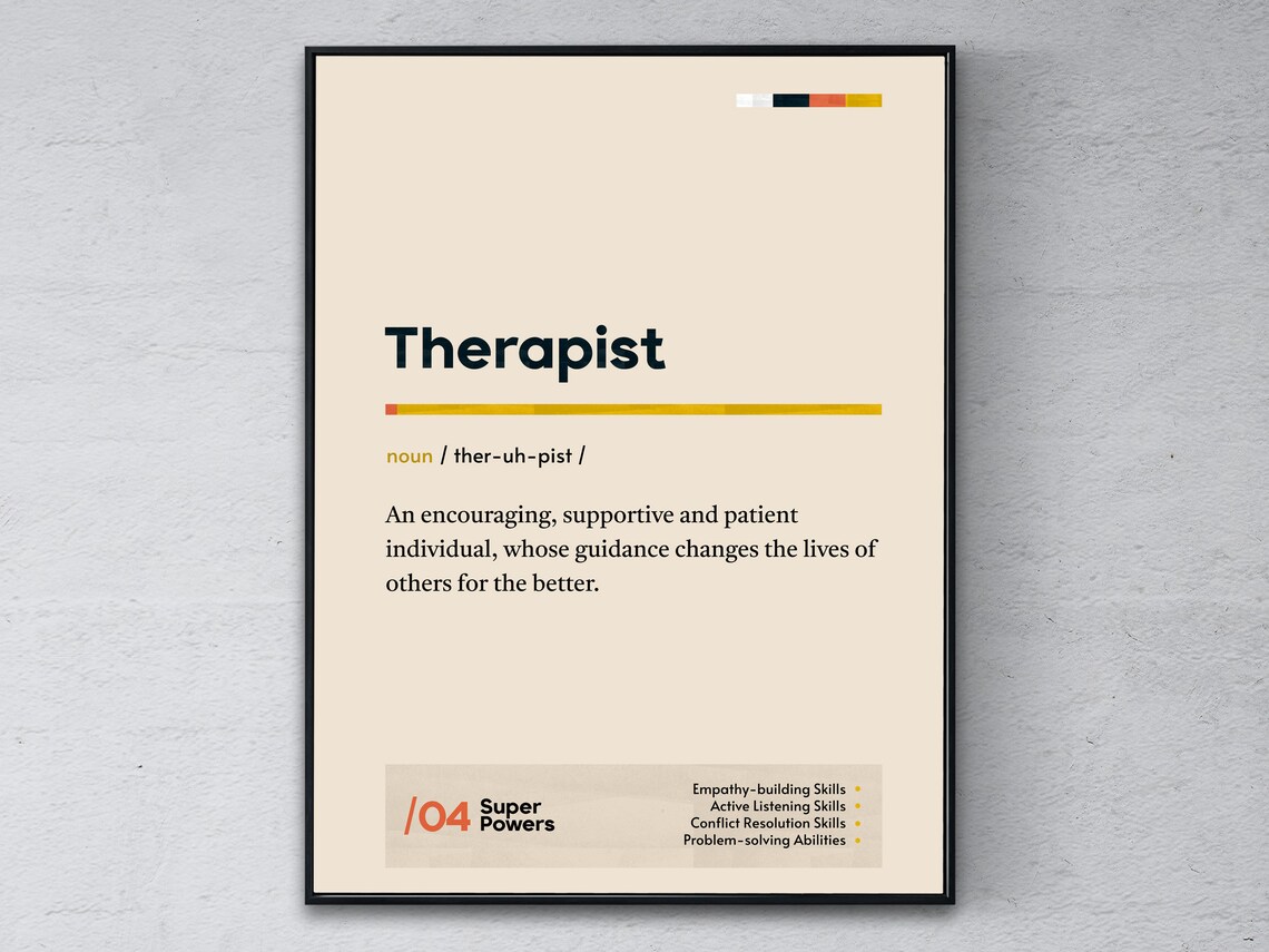Therapist Definition Cream Minimalist Dictionary Style Office Gift Poster