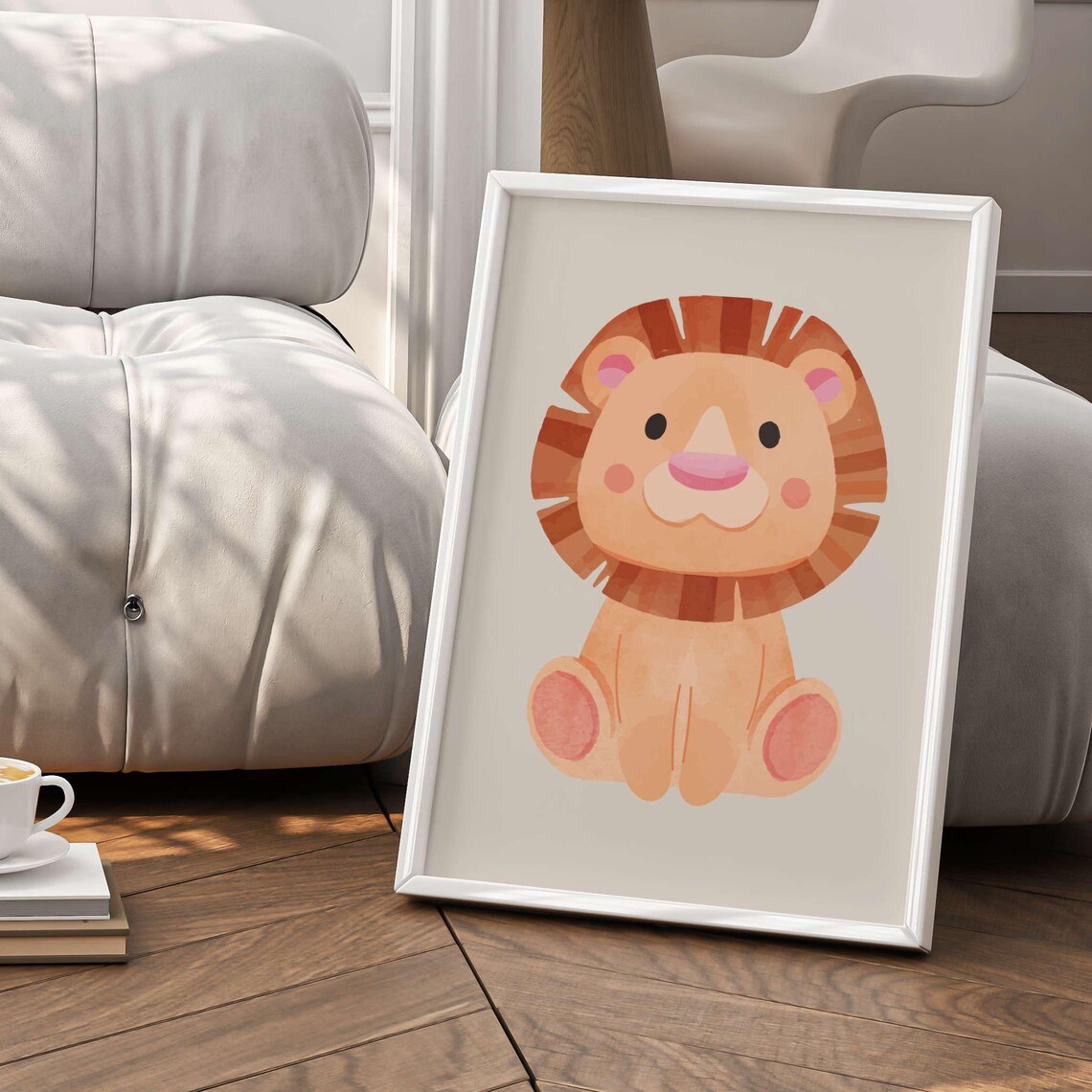 Cute Baby Lion Jungle Nursery Watercolor Kids Room Art Print