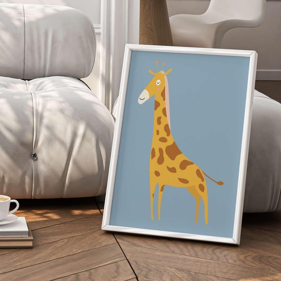 Cute Giraffe Nursery Wall Art Safari Jungle Animal Print Baby Room Poster Gender Neutral Kids Decor Instant