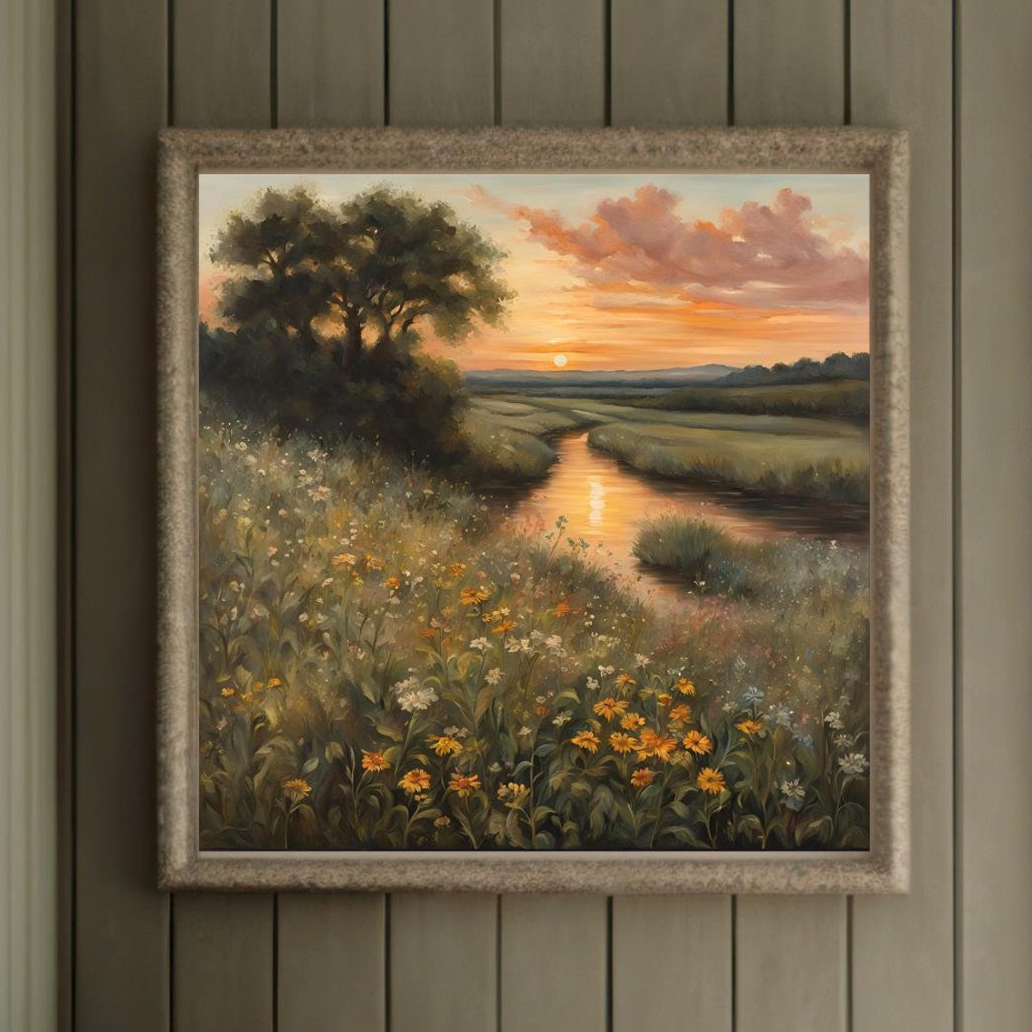 Fall Wildflower Wall Art Vintage Cottage Garden Decor Farmhouse Oil Painting Moody Kitchen Art Print Cottagecore Vintage Sunrise Landscape