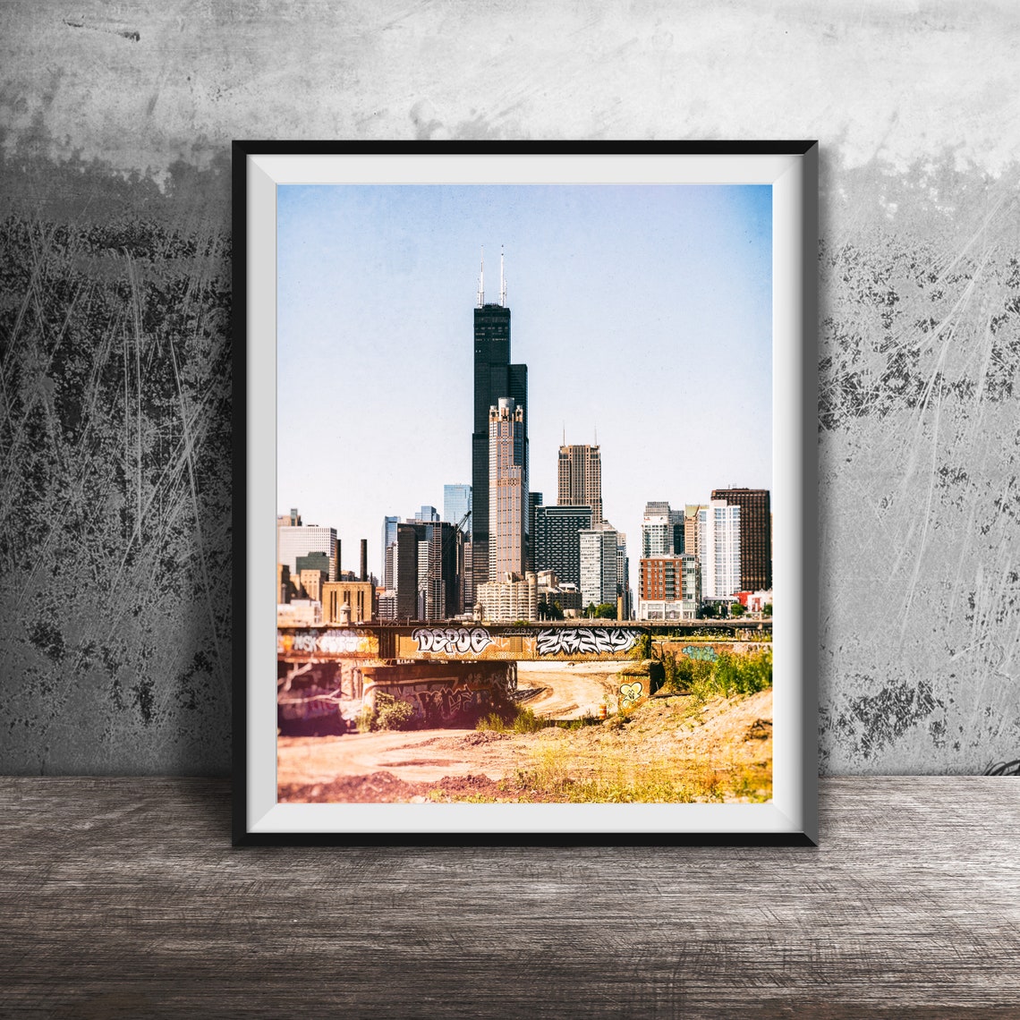 Chicago Skyline Sears Tower Graffiti Bridge Photography Poster