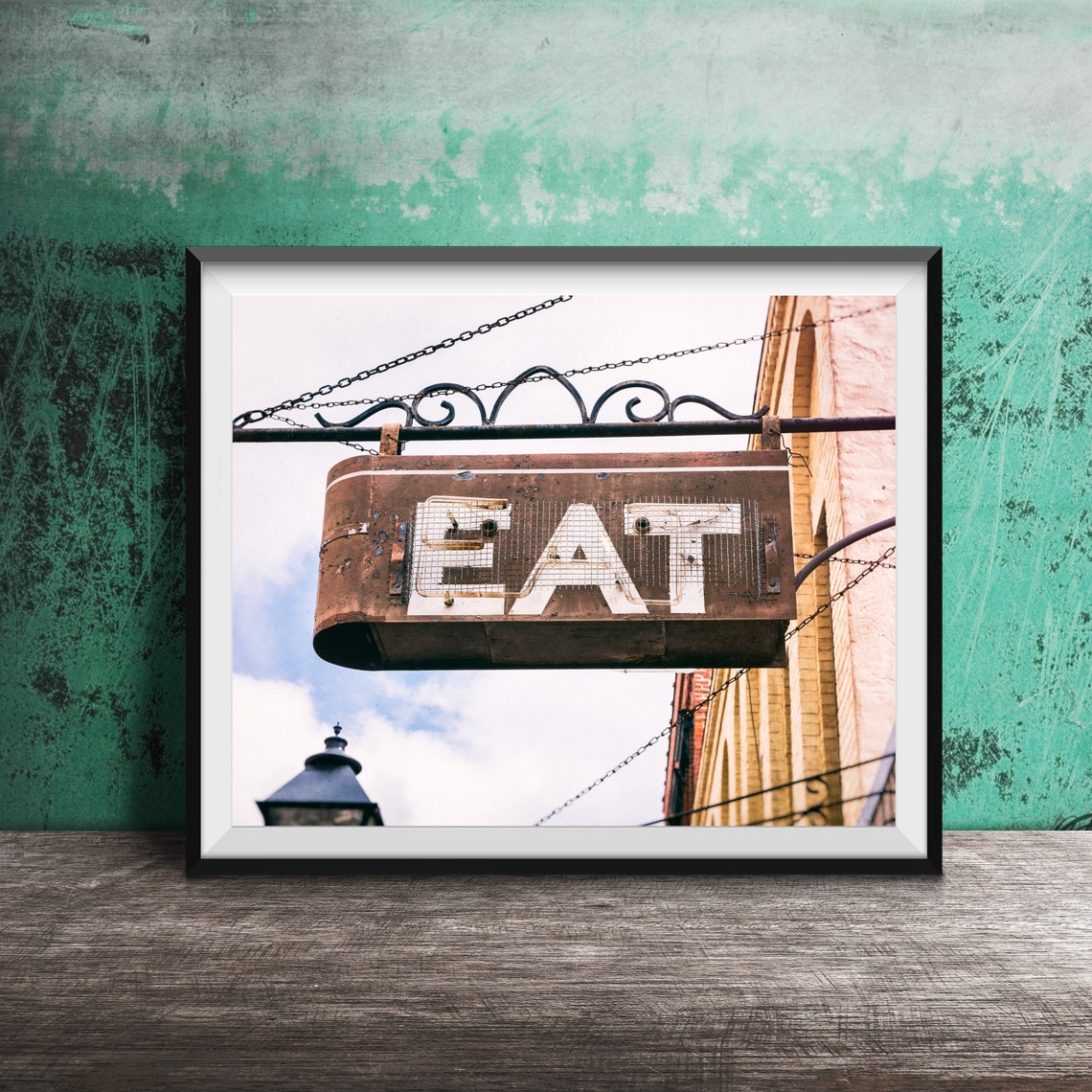 EAT Rusted Roadside Neon Kitchen Sign Unlit Vintage Decor Poster