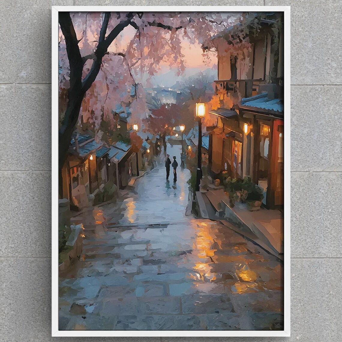 Kyoto Cherry Blossom Street Dusk Lanterns Japan Evening Wall Art