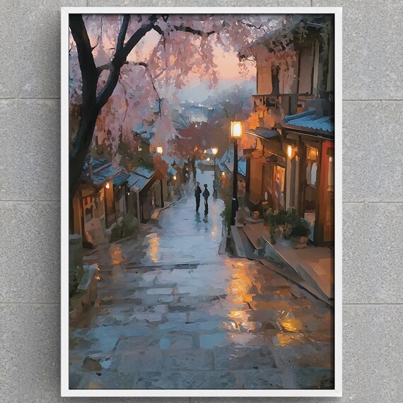 Kyoto Cherry Blossom Street Dusk Lanterns Japan Evening Wall Art