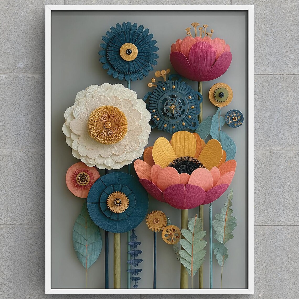 Colorful Layered Paper Flower Wall Art Dimensional Botanical Craft
