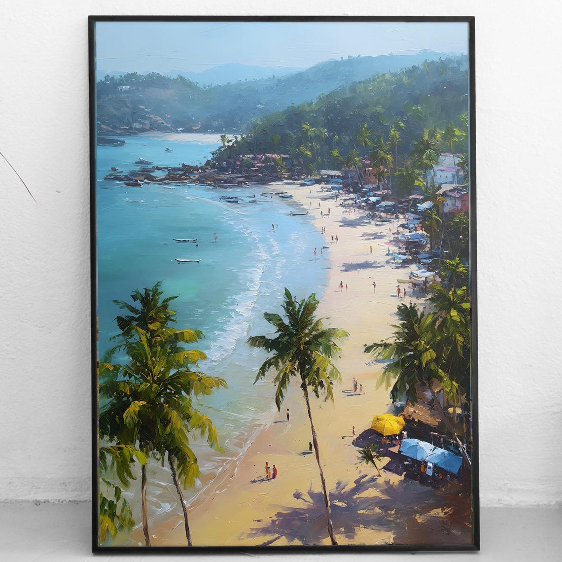 Goa Tropical Beach Palm Trees Turquoise Ocean Shore Painting Poster