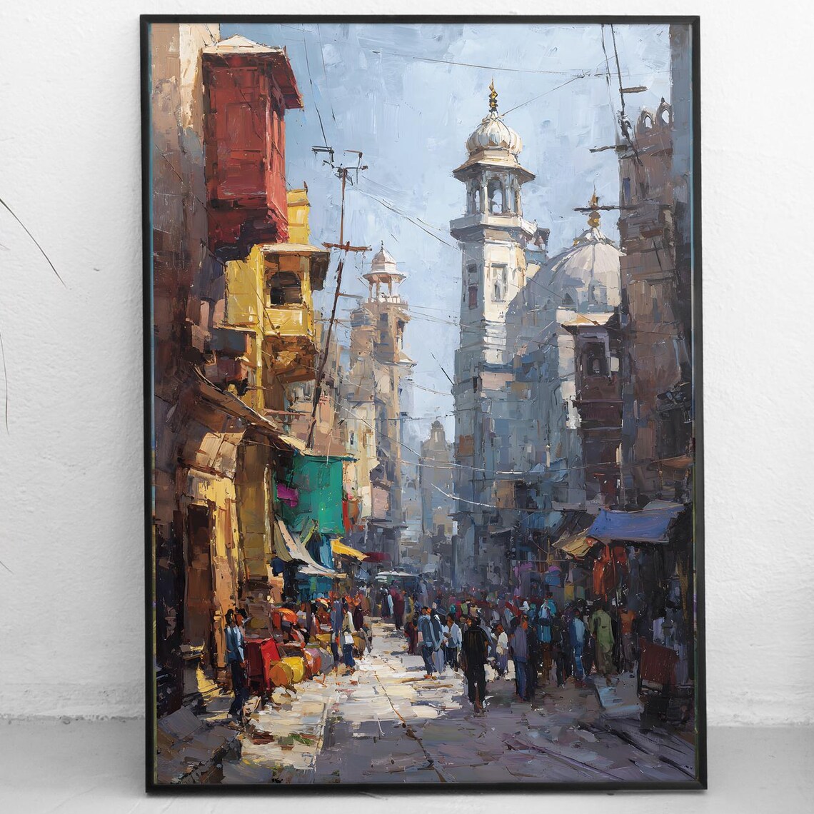 Old Delhi Street Market Minarets Crowded Bazaar Cityscape Poster