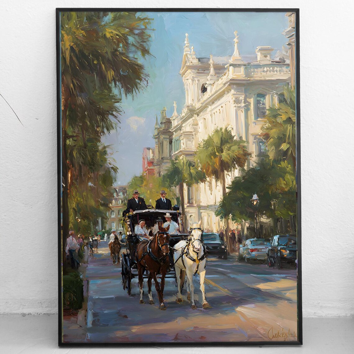 Charleston SC Horse Carriage Palm Tree Historic Street Poster