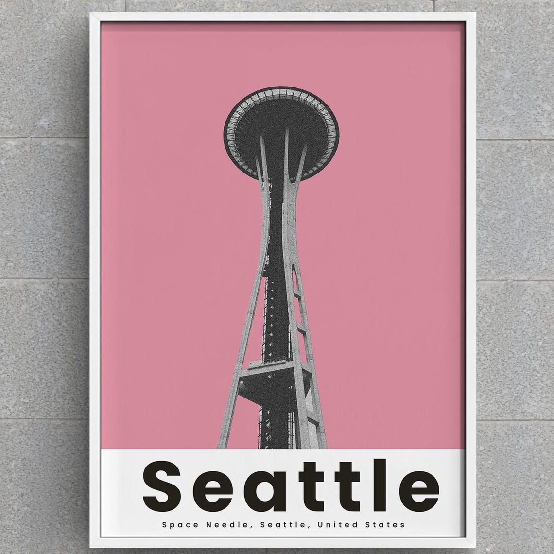 Seattle Space Needle Retro Pink Mid Century Modern Art Poster