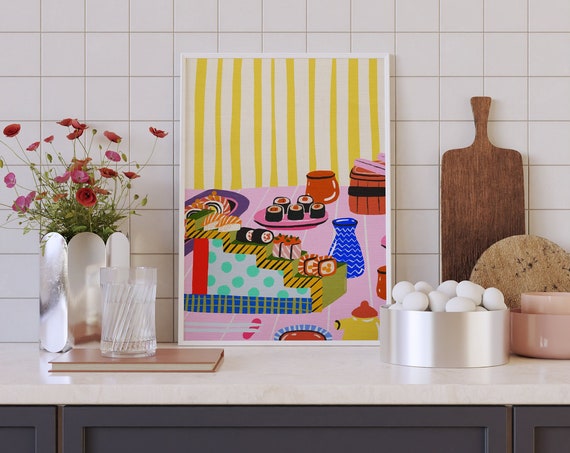 Sushi Illustration Art Print Colorful Japanese Food Poster