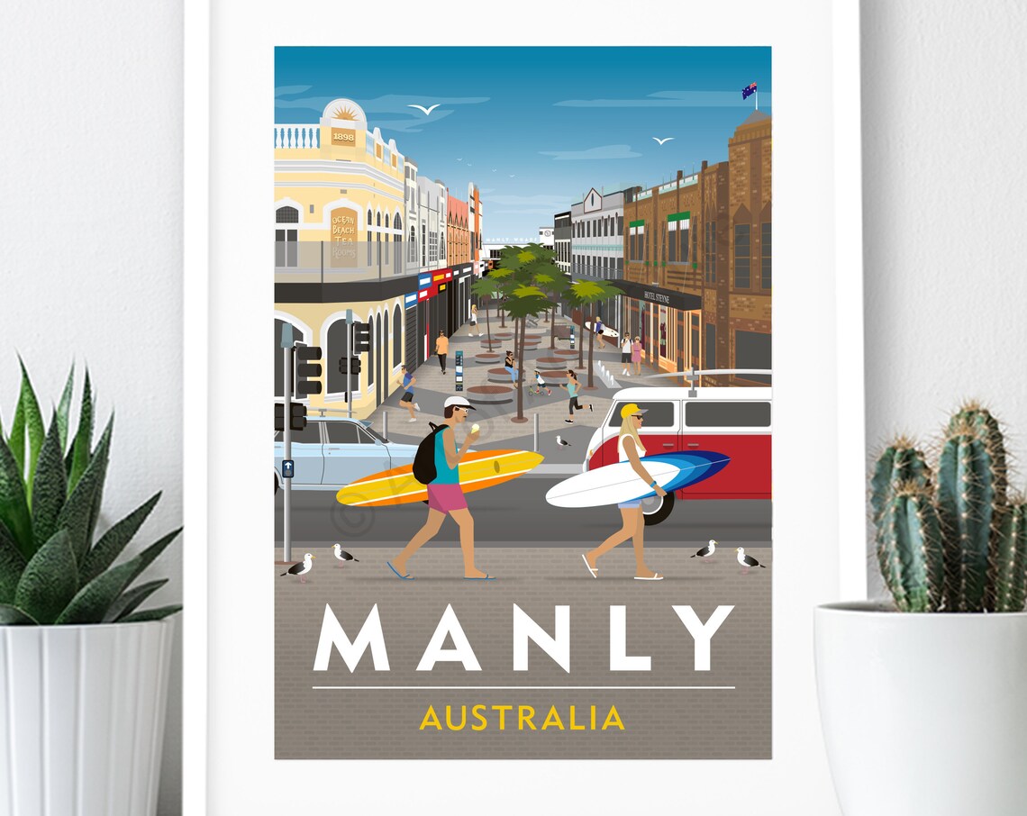 Manly Corso Australia Vintage Travel Poster Print